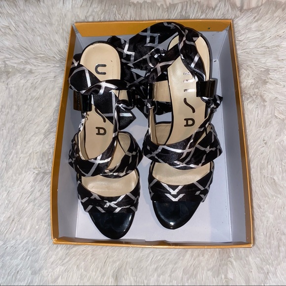 💛 Unisa Black & White Lace Up Satin Tie Heels 8.5 - Picture 10 of 10